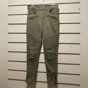 American Eagle Outfitters Olive Green Moto Pants Sz 8 Long